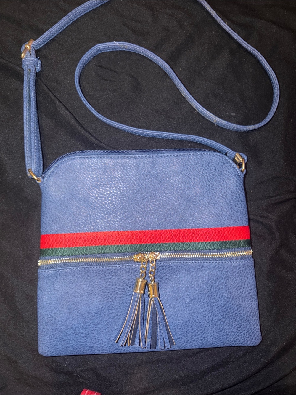 Gucci inspo genuine pebbles blue leather crossbody with gold hardware